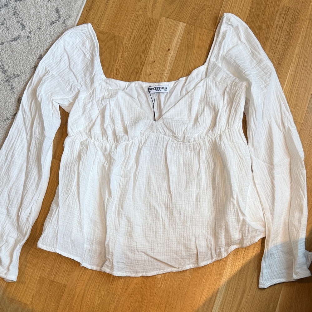 NWT Princess Polly White Long Sleeve Blouse